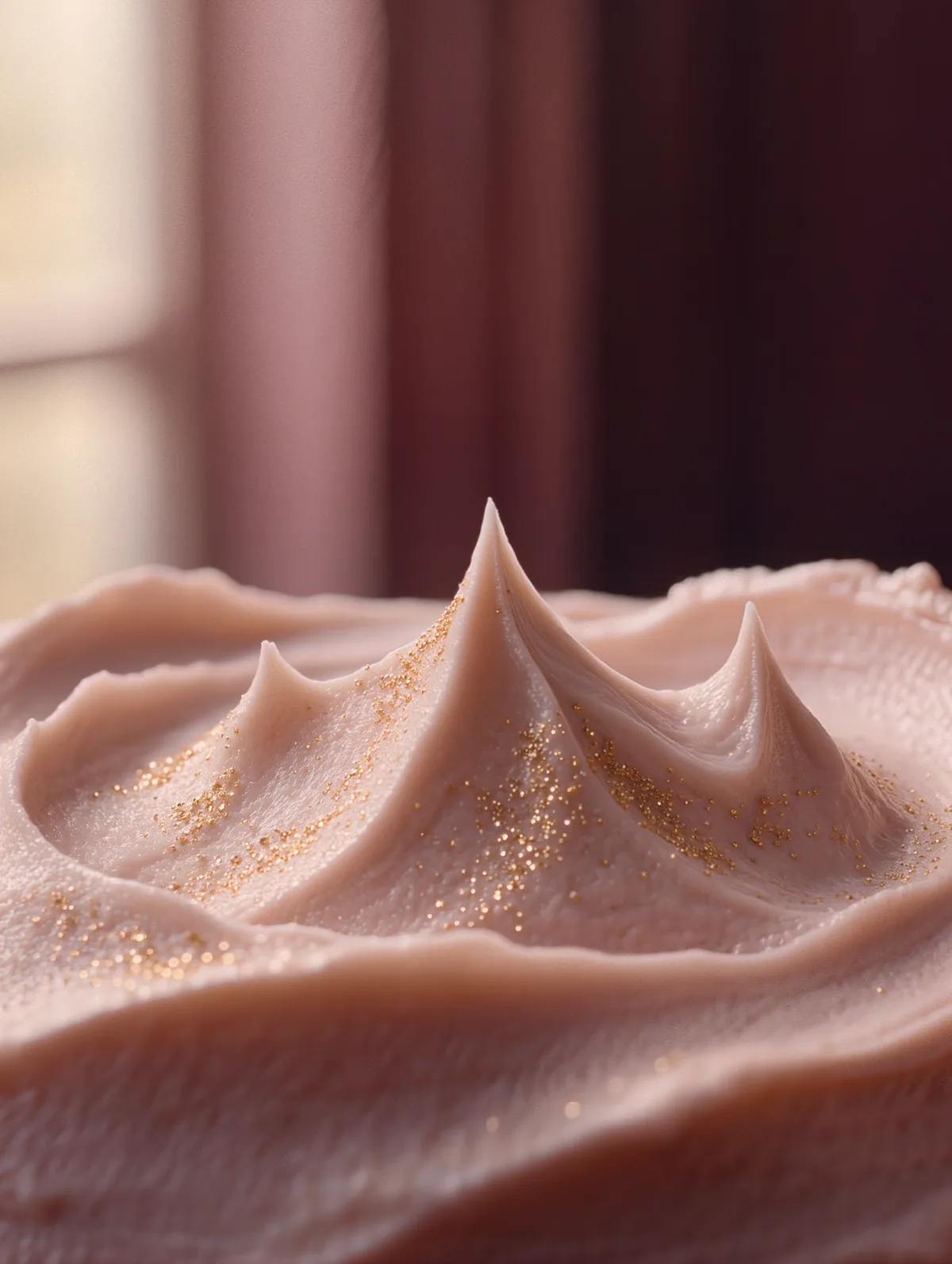 Blush-pink cream texture with gold shimmer