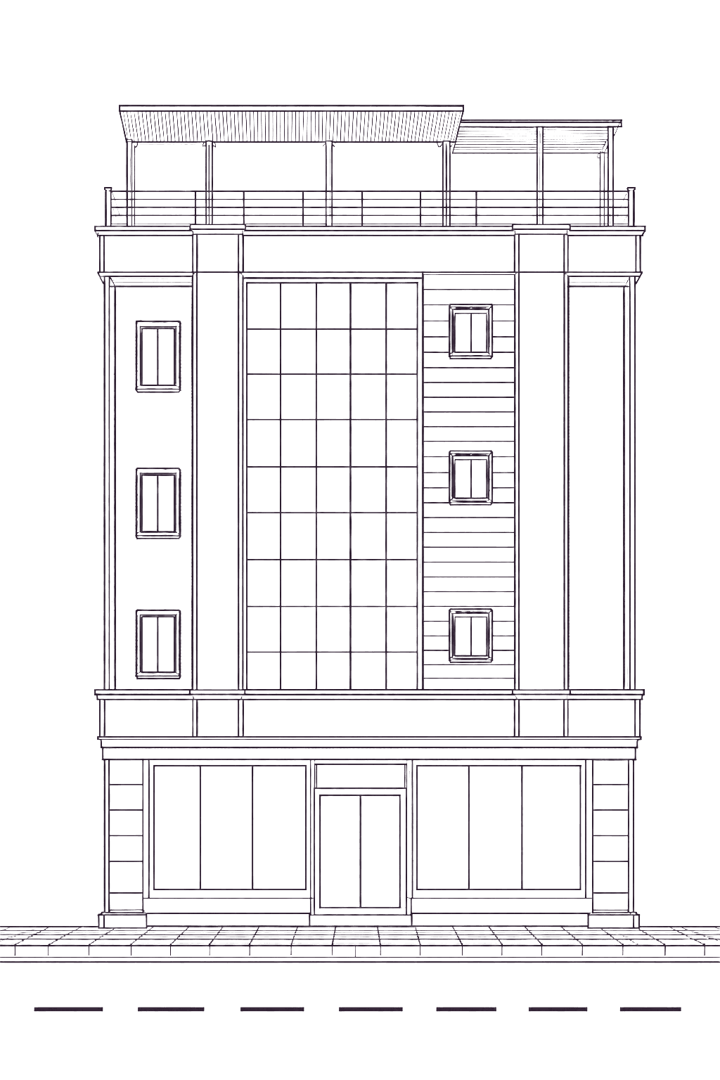 Line drawing of the NJS – The Beauty Point building in Old Baneshwor, Kathmandu