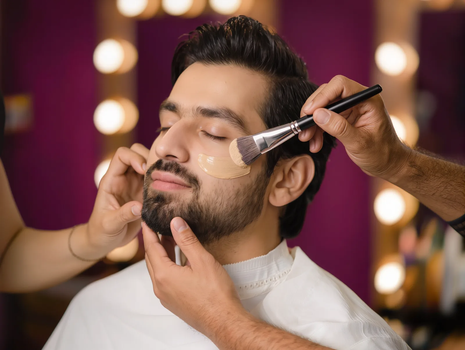 Groom skin preparation and makeup at NJS