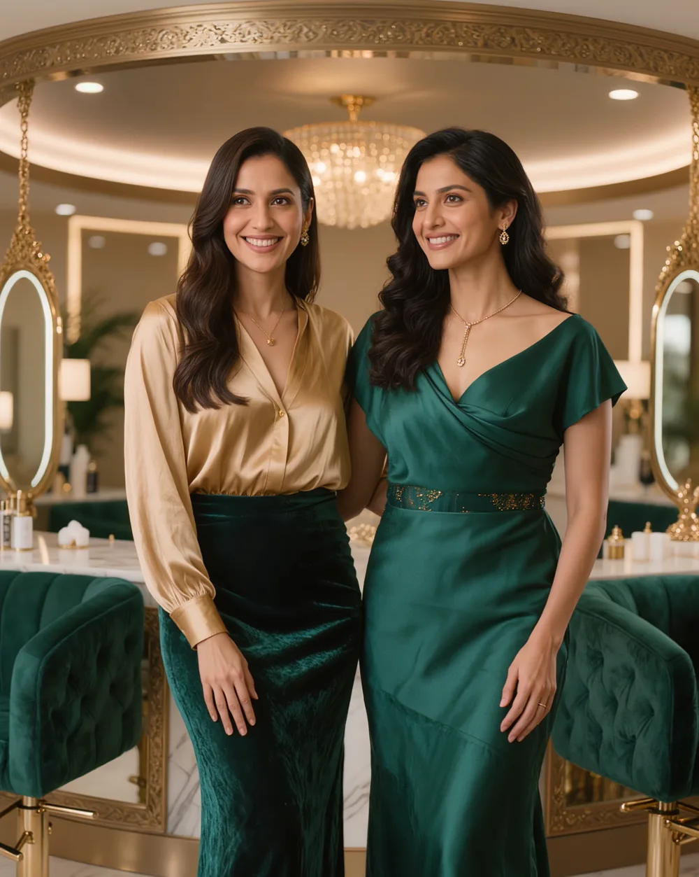Two friends enjoying a premium NJS salon experience together